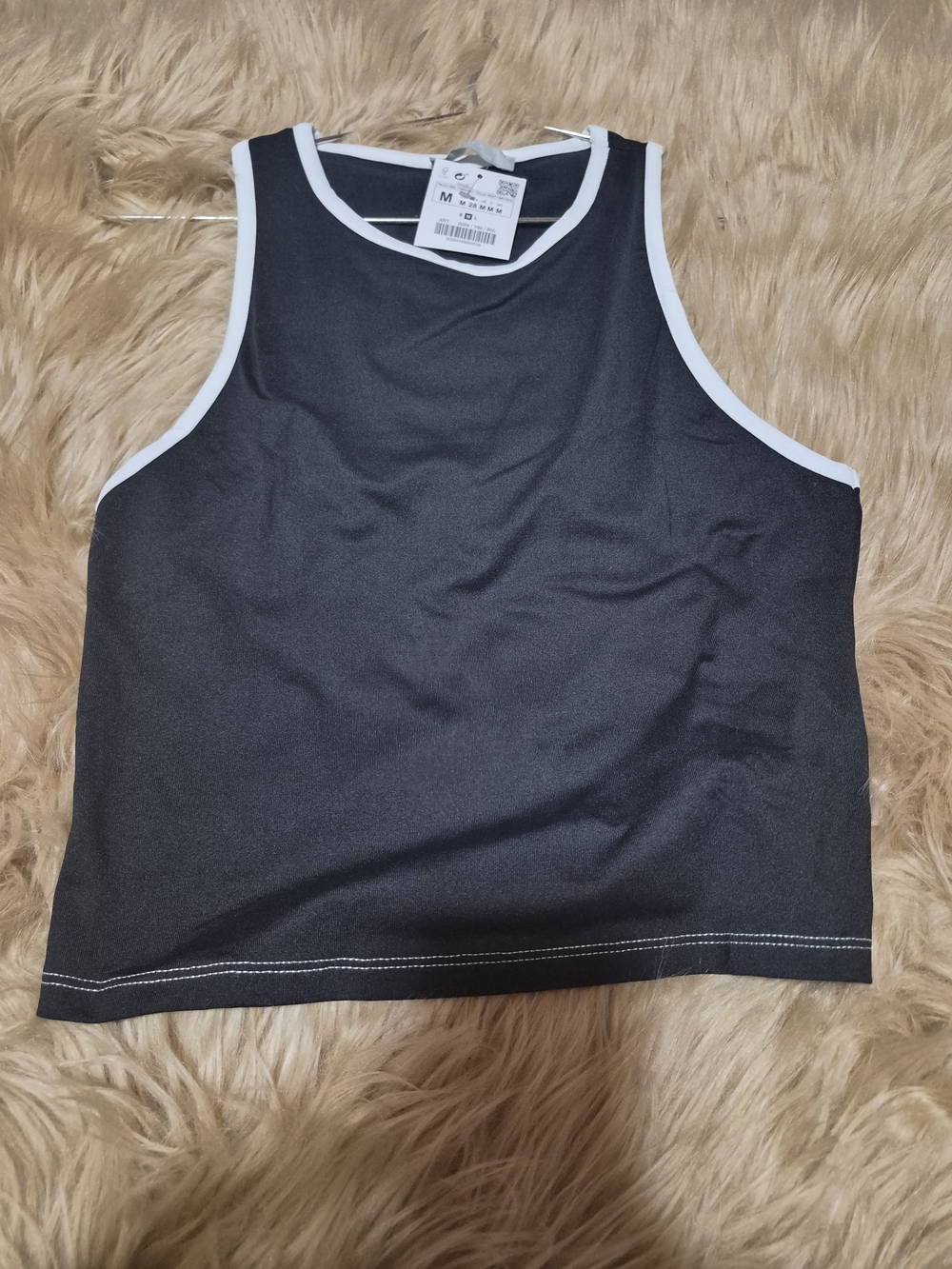 Zara Black With White Trim Crop Tank Top M